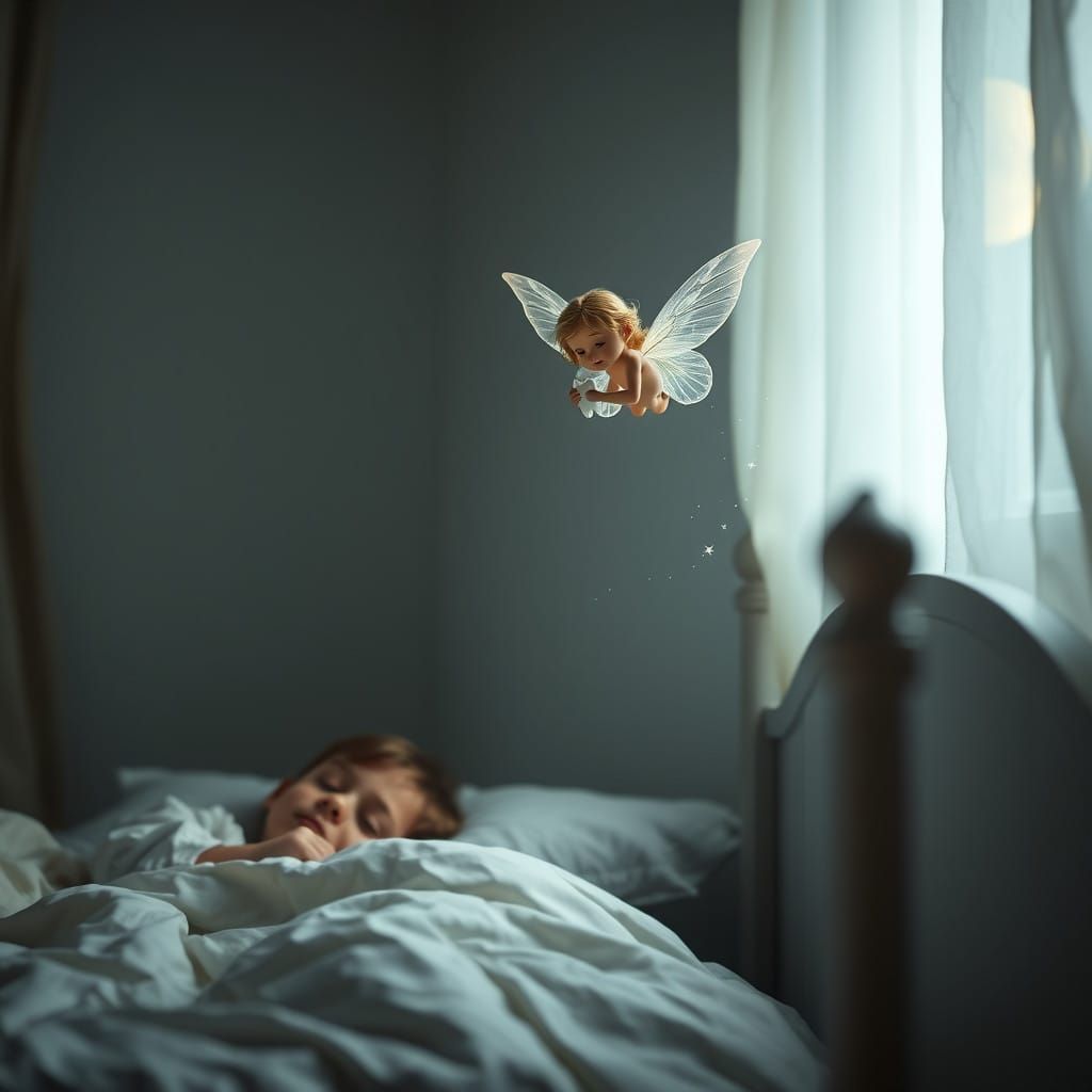 Tooth Fairy in a Child's Bedroom at Night, Realistic