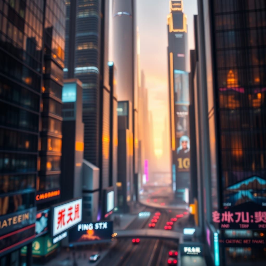 Futuristic Metropolis in Golden Hour Light