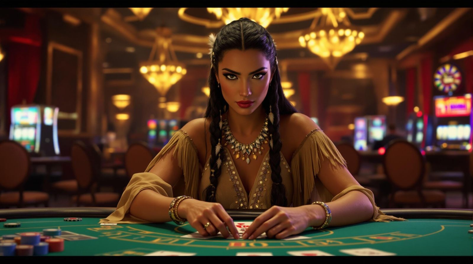 Pocahontas Plays Poker: Hyper-Realistic 3D Render