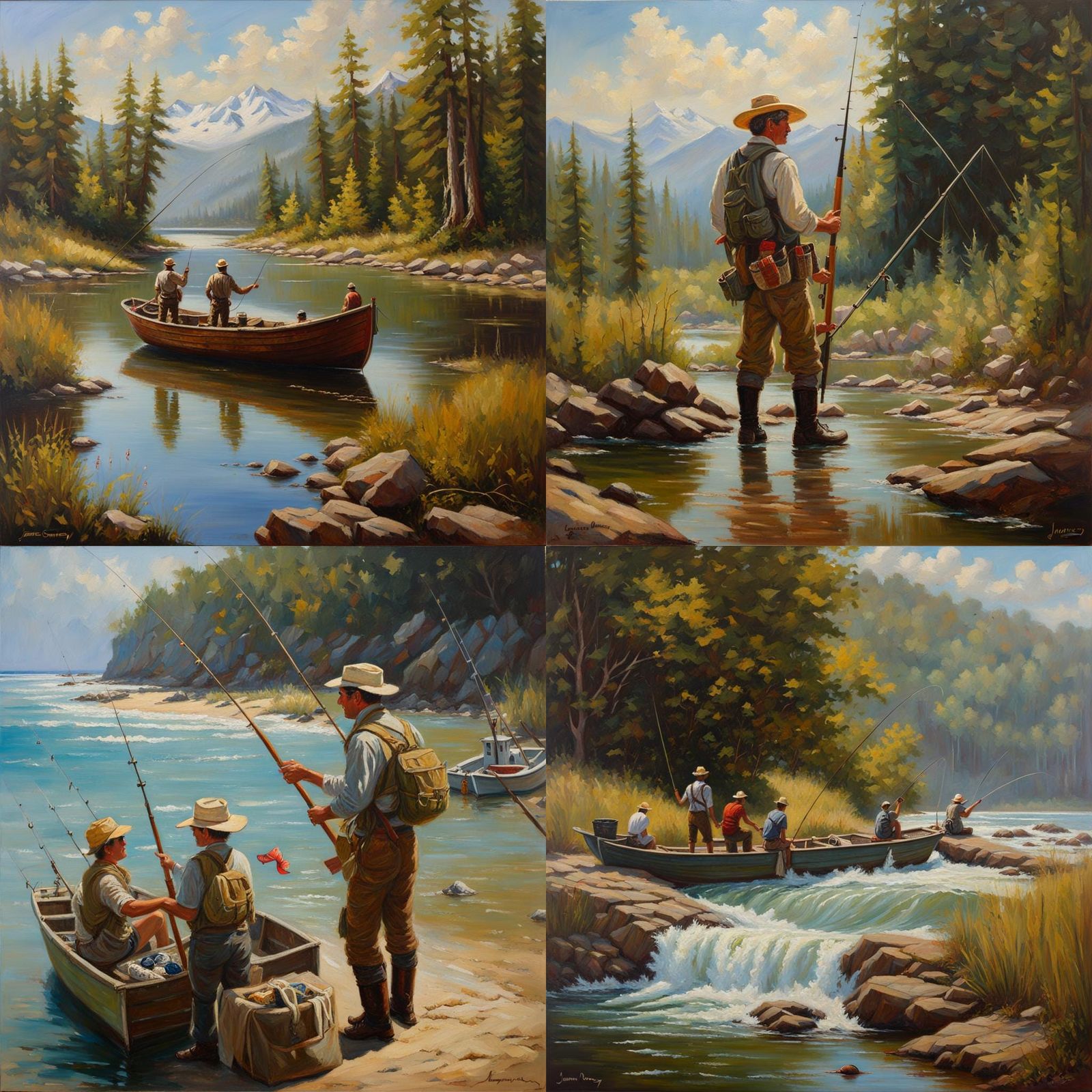 Fishing Adventure in Oil Painting Style