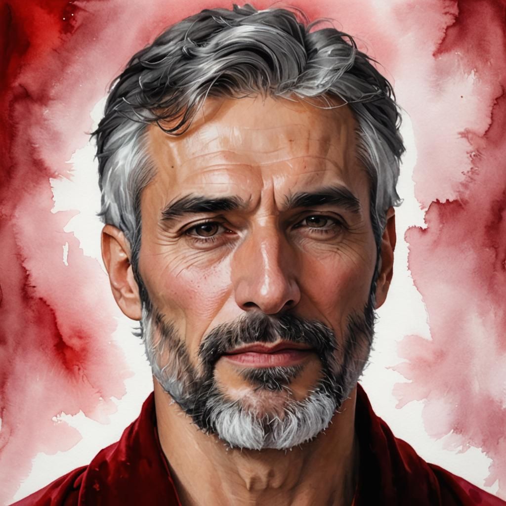 Silver-Haired Man in Red Velvet Robe Portrait