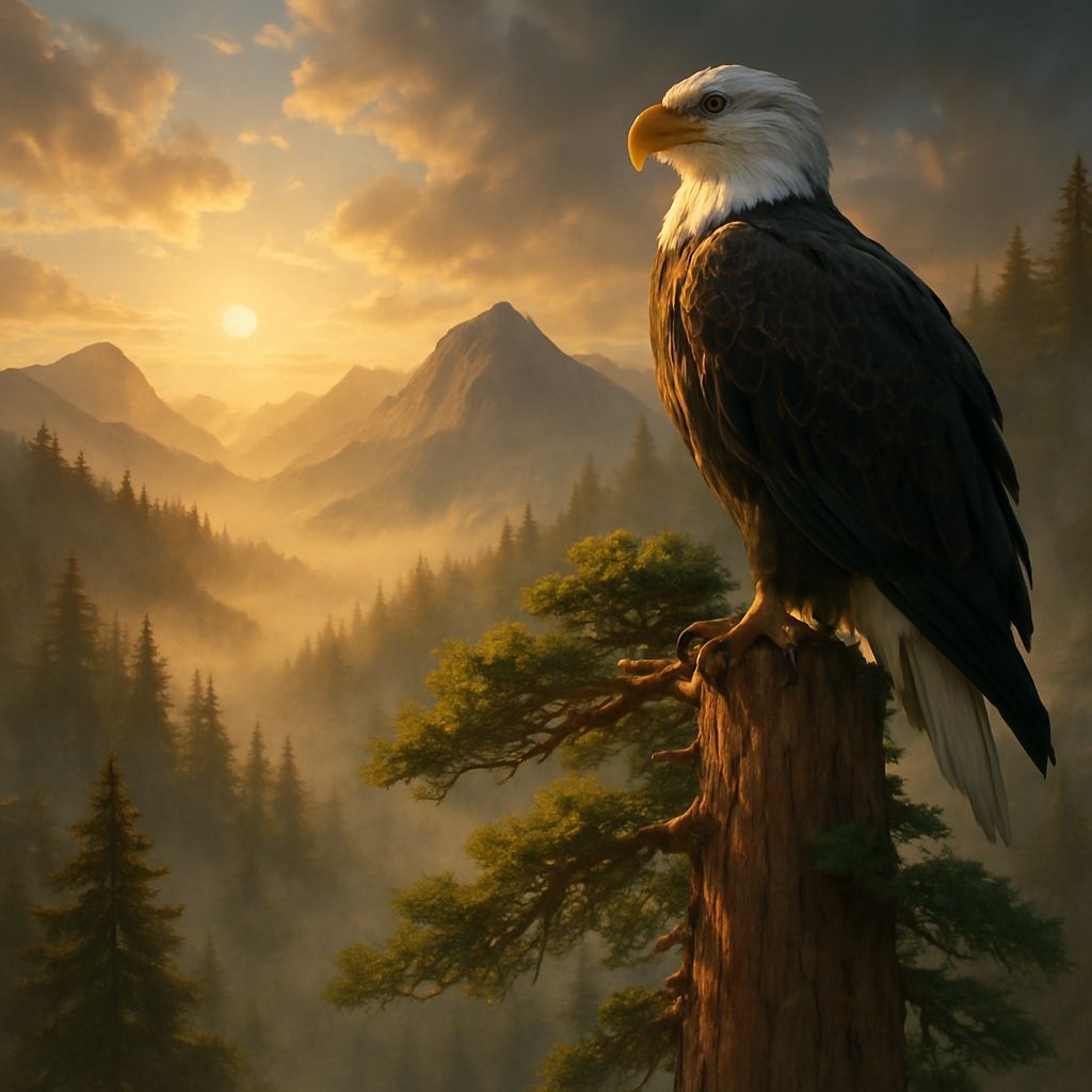 Bald Eagle Over Misty Mountains: Photorealistic Digital Pain...