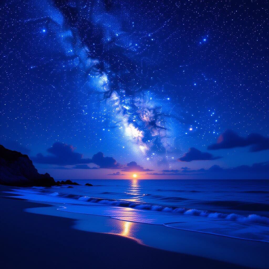 Midnight Mediterranean Coast Under Milky Way