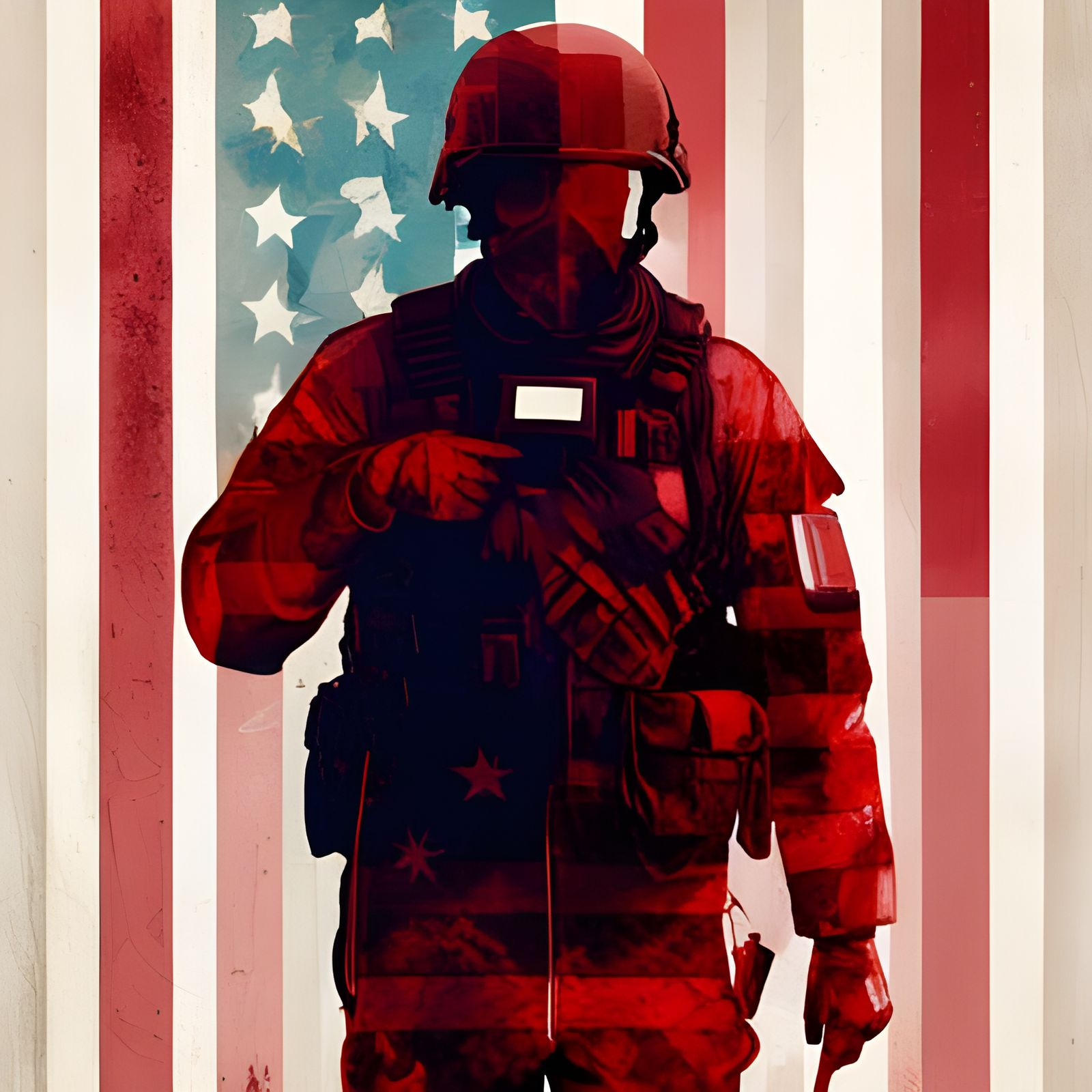 American Soldier Silhouette in Double Exposure Style