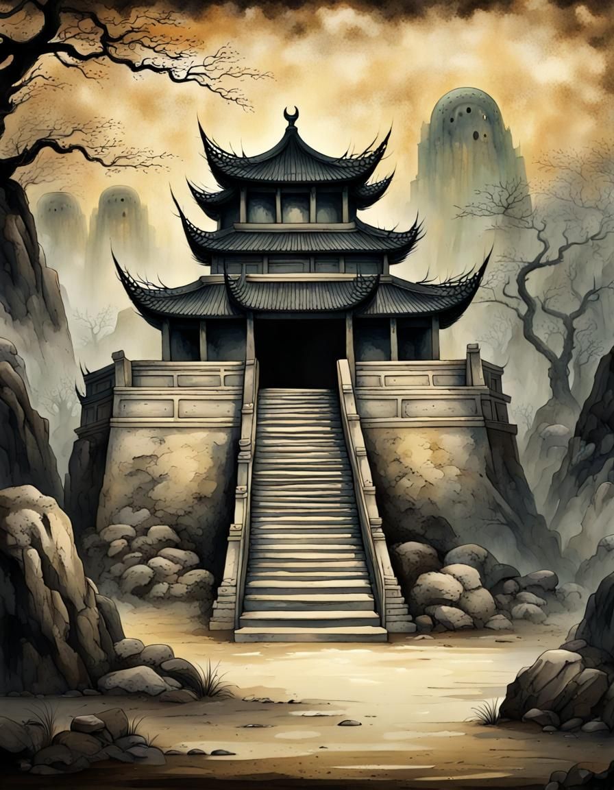 Ancient Tomb in Chinese Painting Style