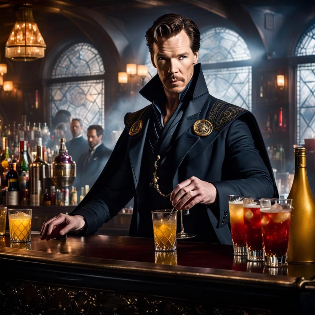 Doctor Strange as Bartender in Crowded Marvel Bar