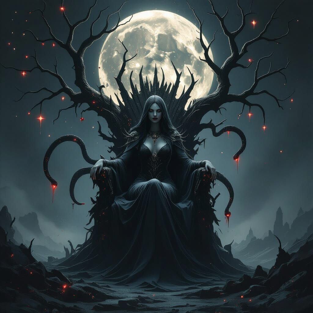 Qliphothic Mother of Night on Broken Sephirot Throne