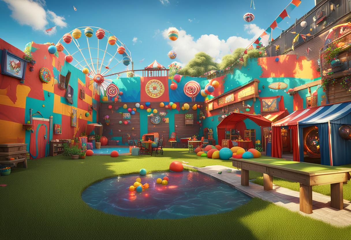 Carnival Games Backyard Courtyard Design in Unreal Engine