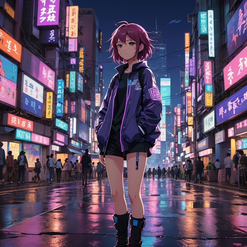 Teto in a Neon Cityscape: Anime Key Visual