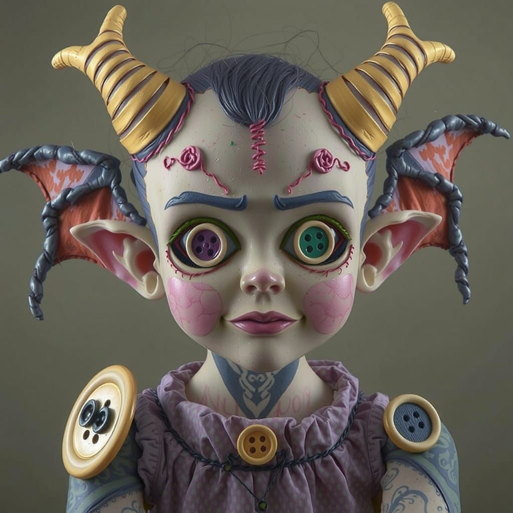 Creepy Doll Lady Demon with Stitched Skin