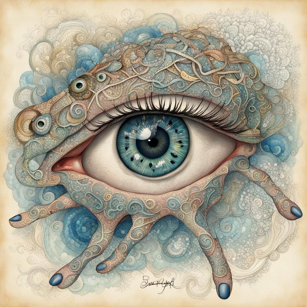 Lacy Eye Tattoo in Watercolor Art Nouveau Style