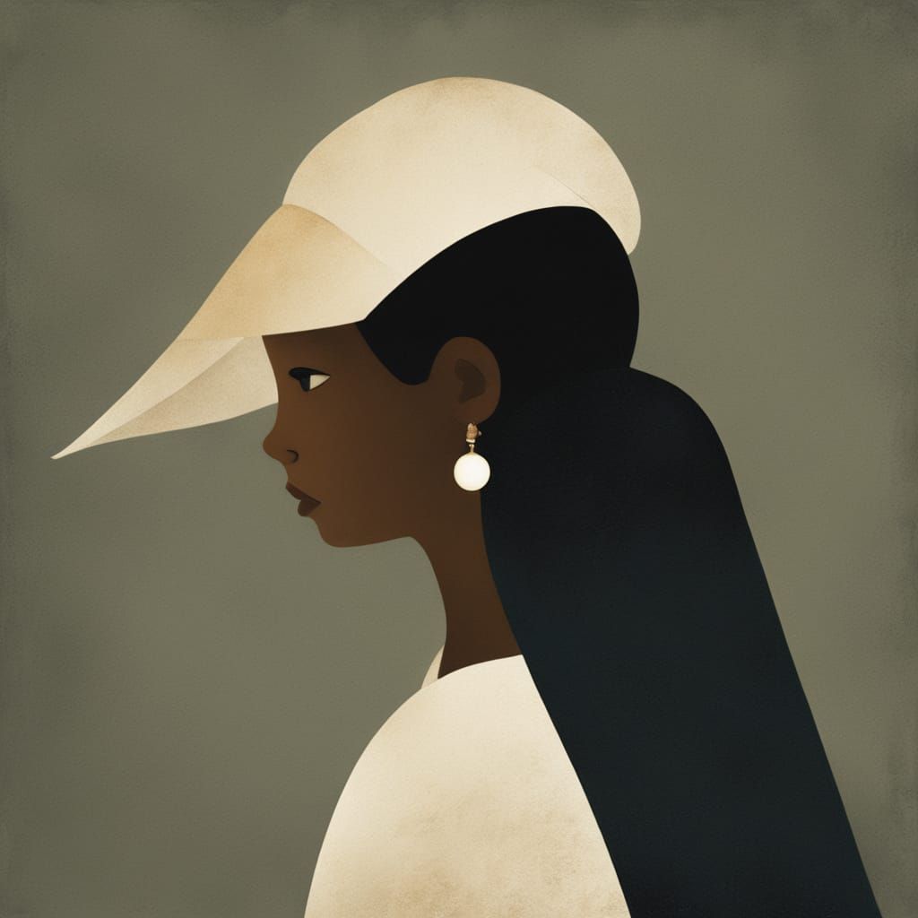 Muted Girl with a Pearl Earring in Minimalist Watercolor