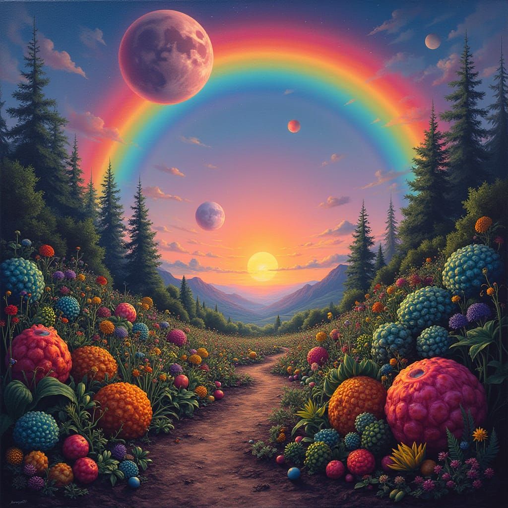 Exoplanet Garden in Oil Painting Style