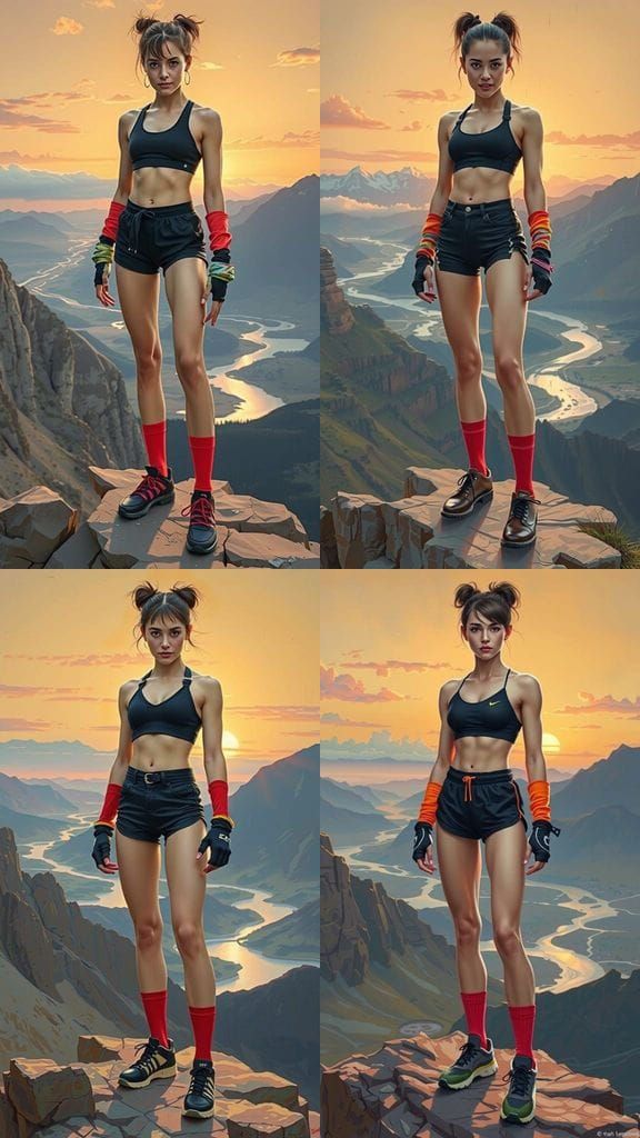 Woman Standing on Mountain Peak at Sunset