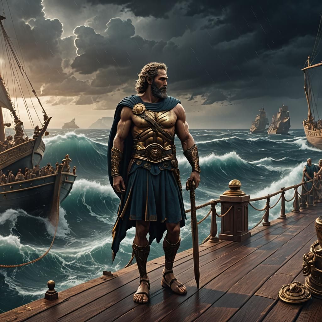 Odysseus Battles Stormy Seas: Artstation Fantasy Concept Art