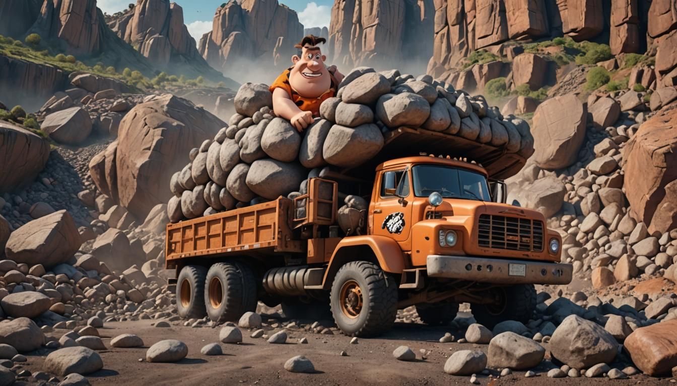 Fred Flinstone at Work in Photorealistic Style