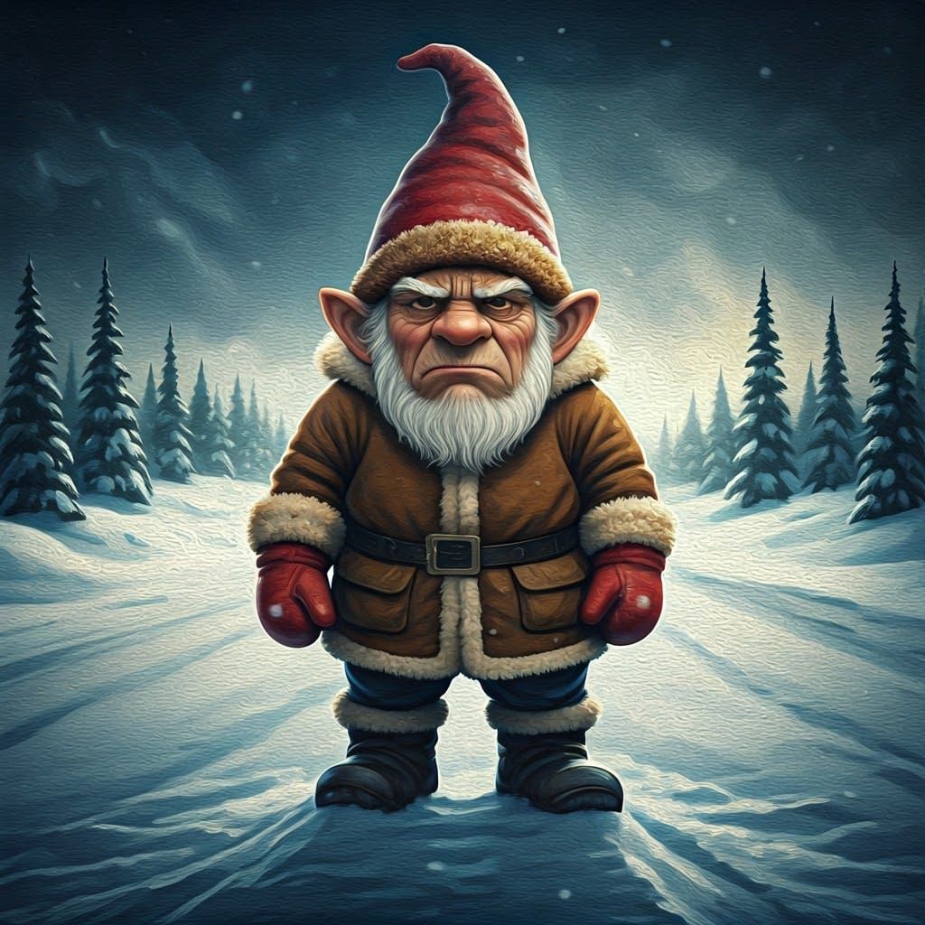 Gnome in Alaskan Blizzard, Impasto Painting