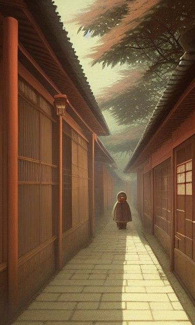 Japanese Alley Oil Painting in Cyberpunk Style