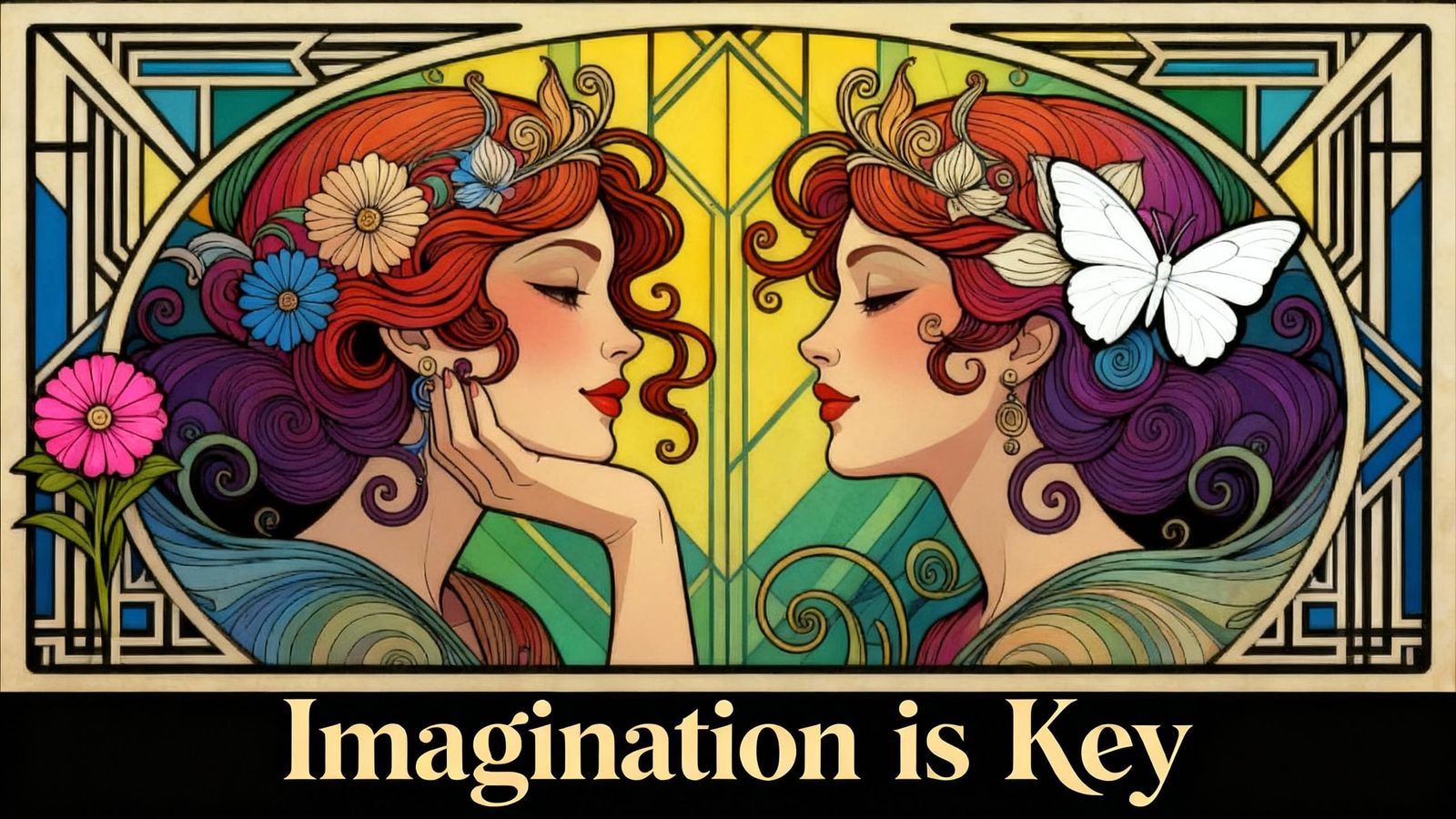 Art Nouveau Women Facing Each Other With Art Deco Accents