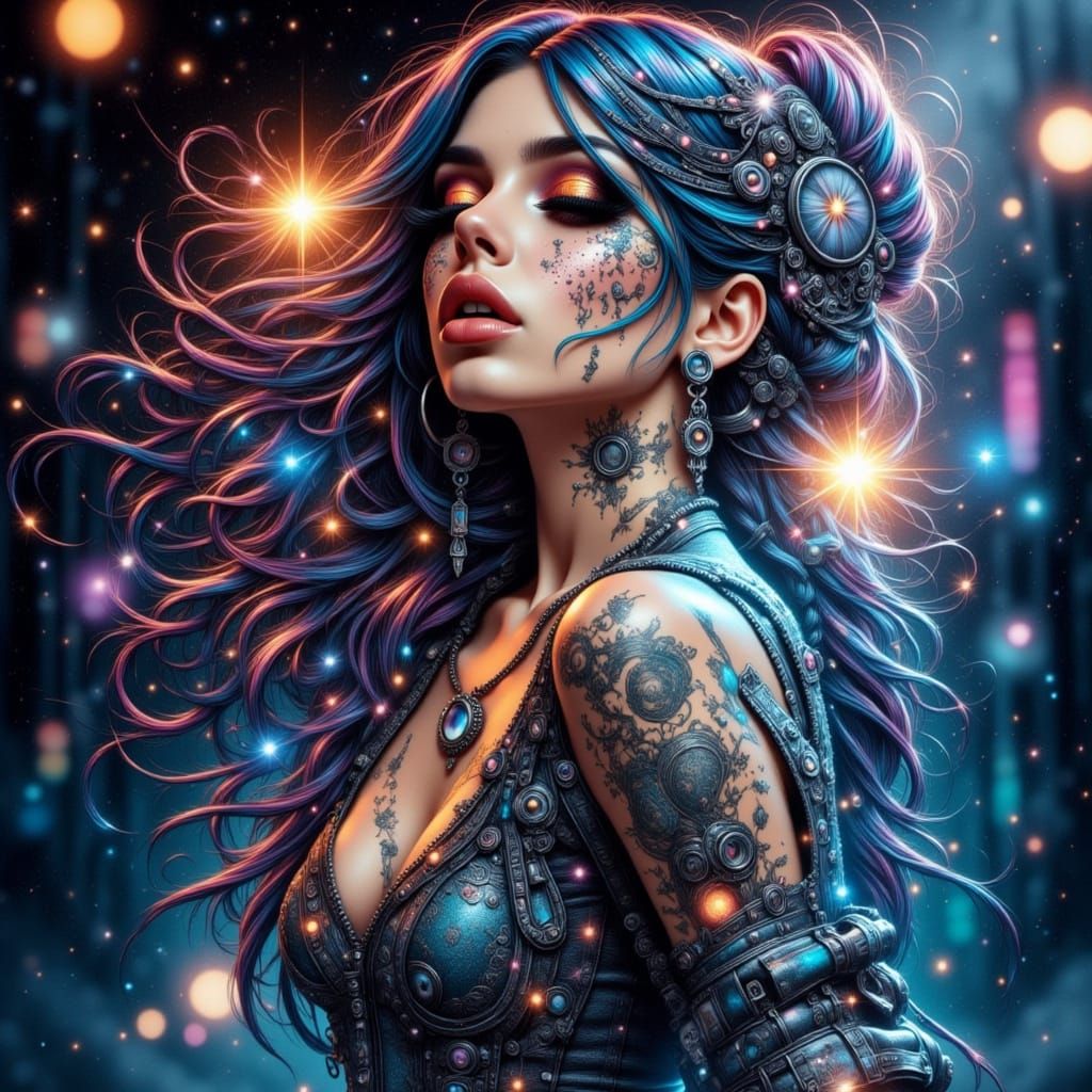 Fantasy Woman Made of Wires in Futuristic Surrealist Airbrus...