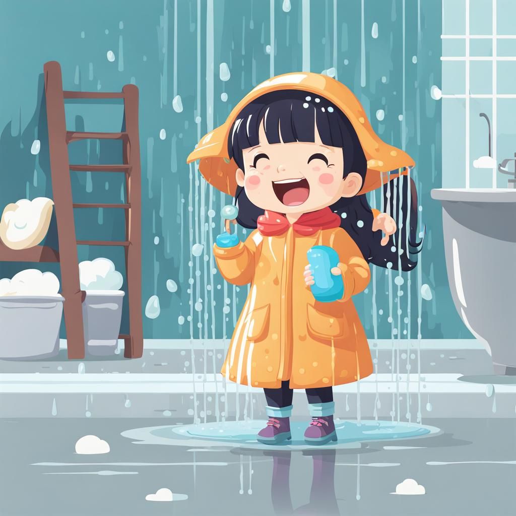 Cartoon Girl Showering: Simple AI Art