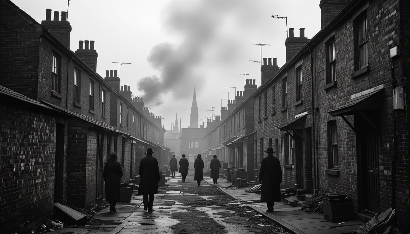 East London Pre-War Slums: Black and White Film Still