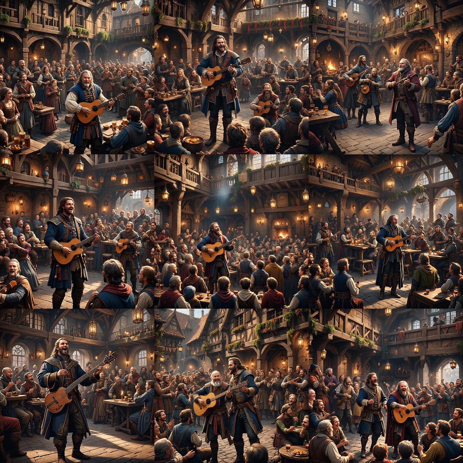 Medieval Bard Entertaining Tavern Crowd: Fantasy Concept Art