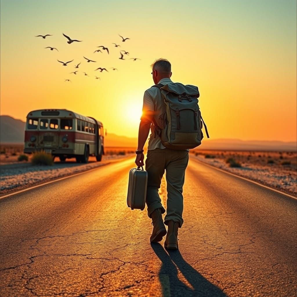 A Lone Traveler Amidst a Desert Landscape