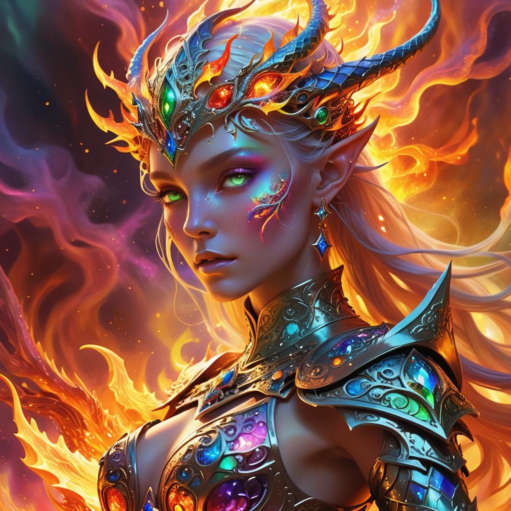 Dragon Princess in Gemstone Armor, Surreal Concept Art