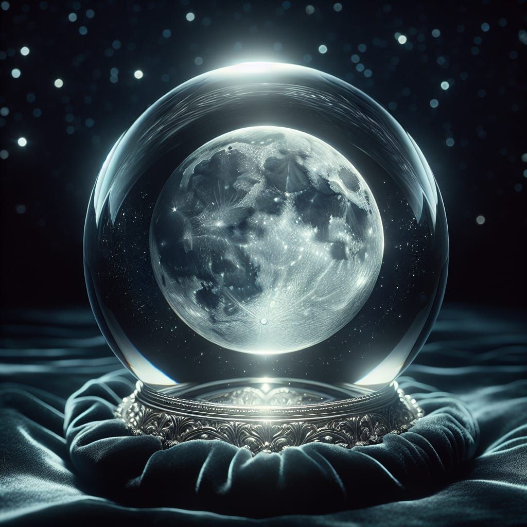 Glass Orb Encapsulating Silver Moon in Digital Art