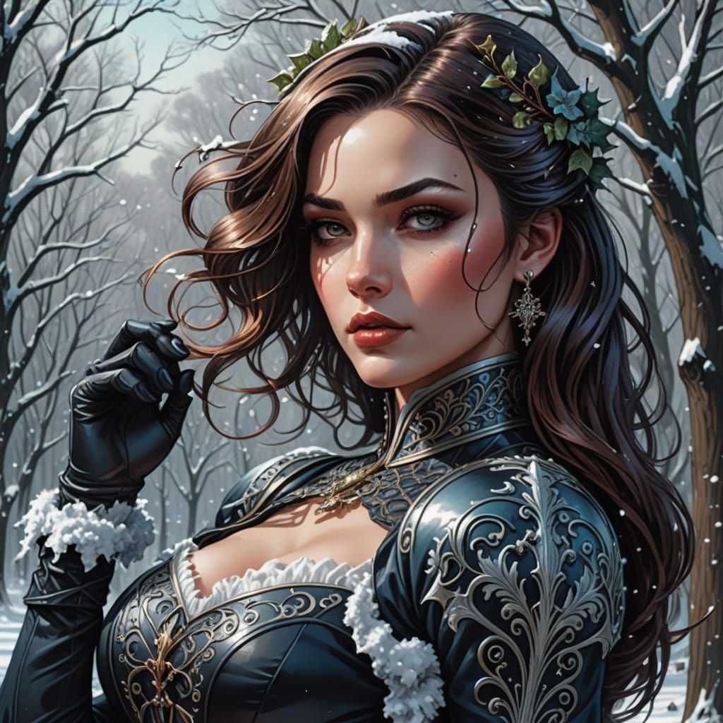 Elegant Winter Beauty in Comic Book Style
