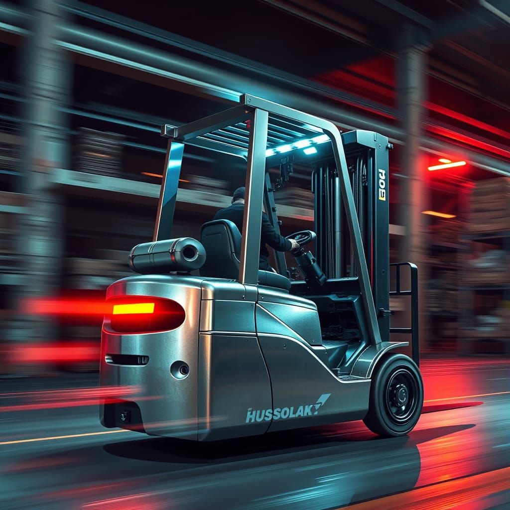 Futuristic Forklift in Neon Warehouse