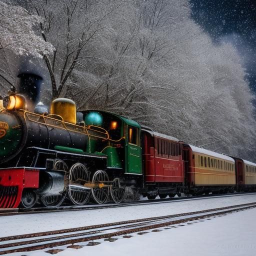Snowy Christmas Train on Tracks of Fire