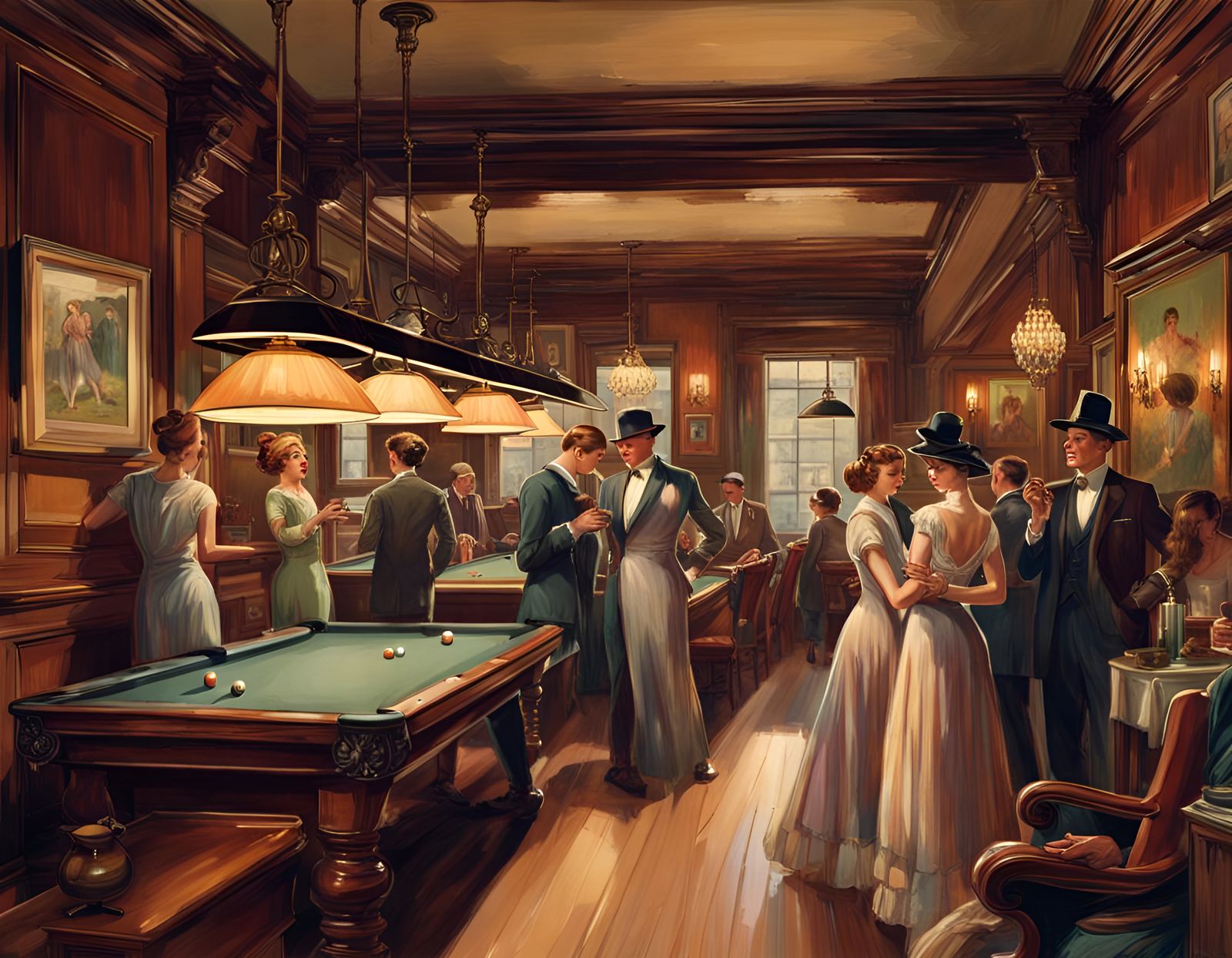 Posh 1920s Billiards Tavern Scene