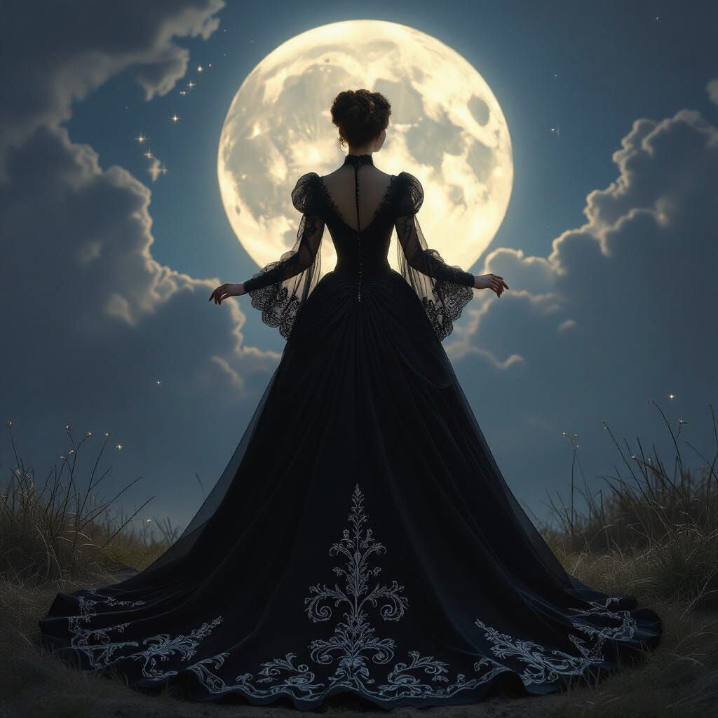 Victorian Gothic Gown Under Mystical Moonlight