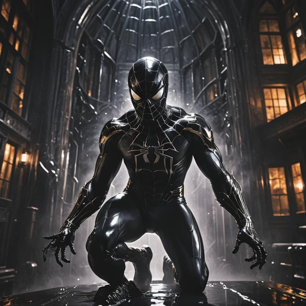 Spiderman in Gotham: Ferrofluid Suit, Graphic Novel Style