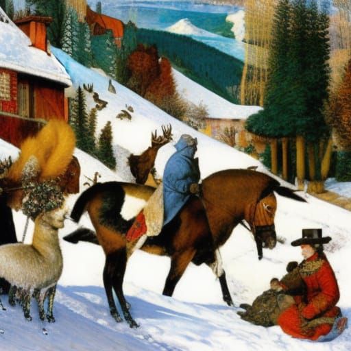 Winter Sled Race in the Style of Old Masters