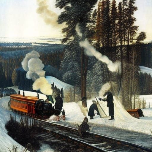 Winter Sled Race in Naive Art Style