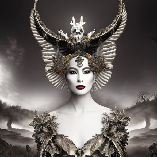 Ethereal Warrior Queen in Infrared Photography Style