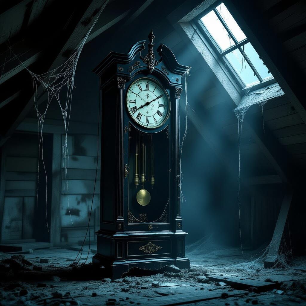 Abandoned Clock in Dusty Attic Gothic Art Style