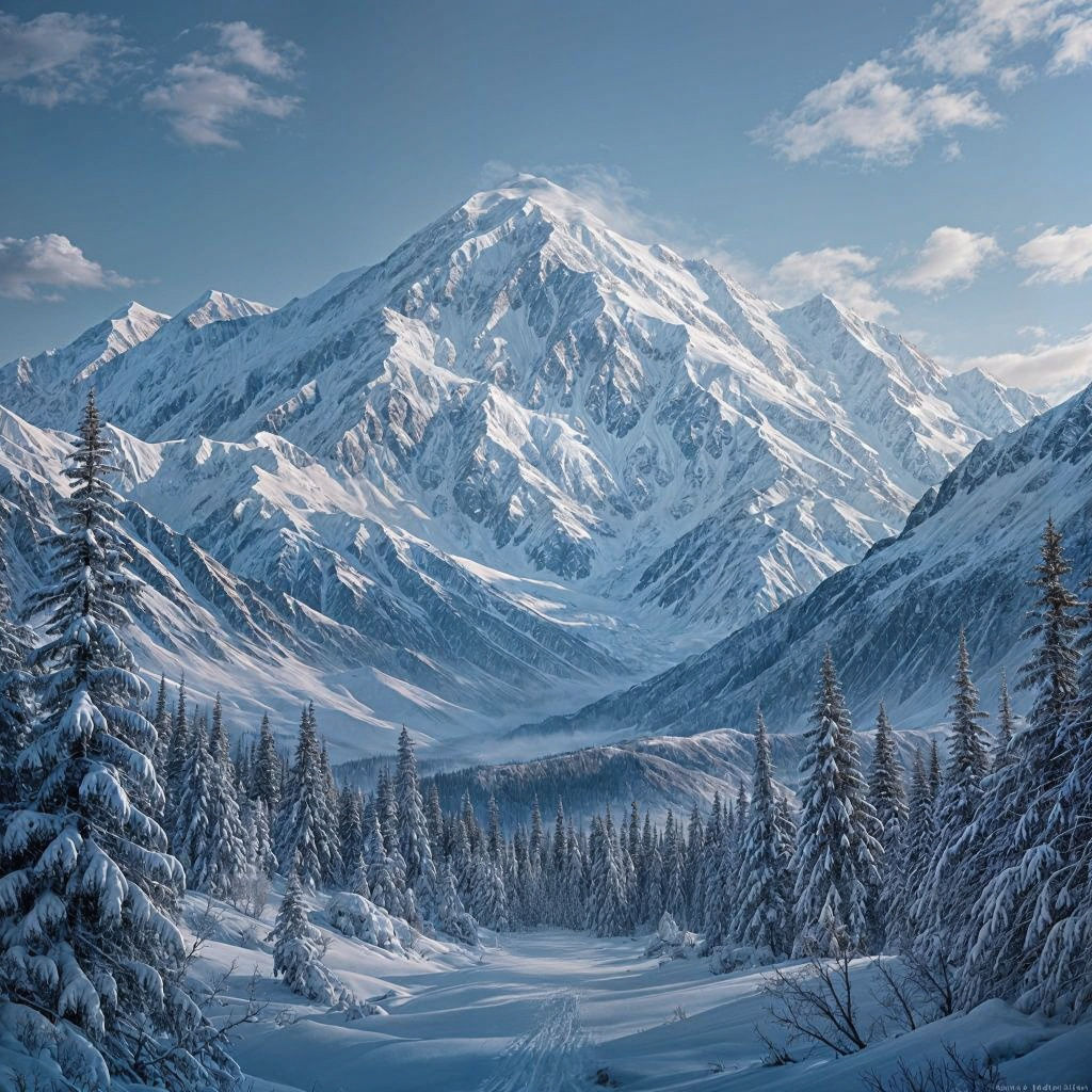 Majestic Mount Denali in Winter's Icy Grip