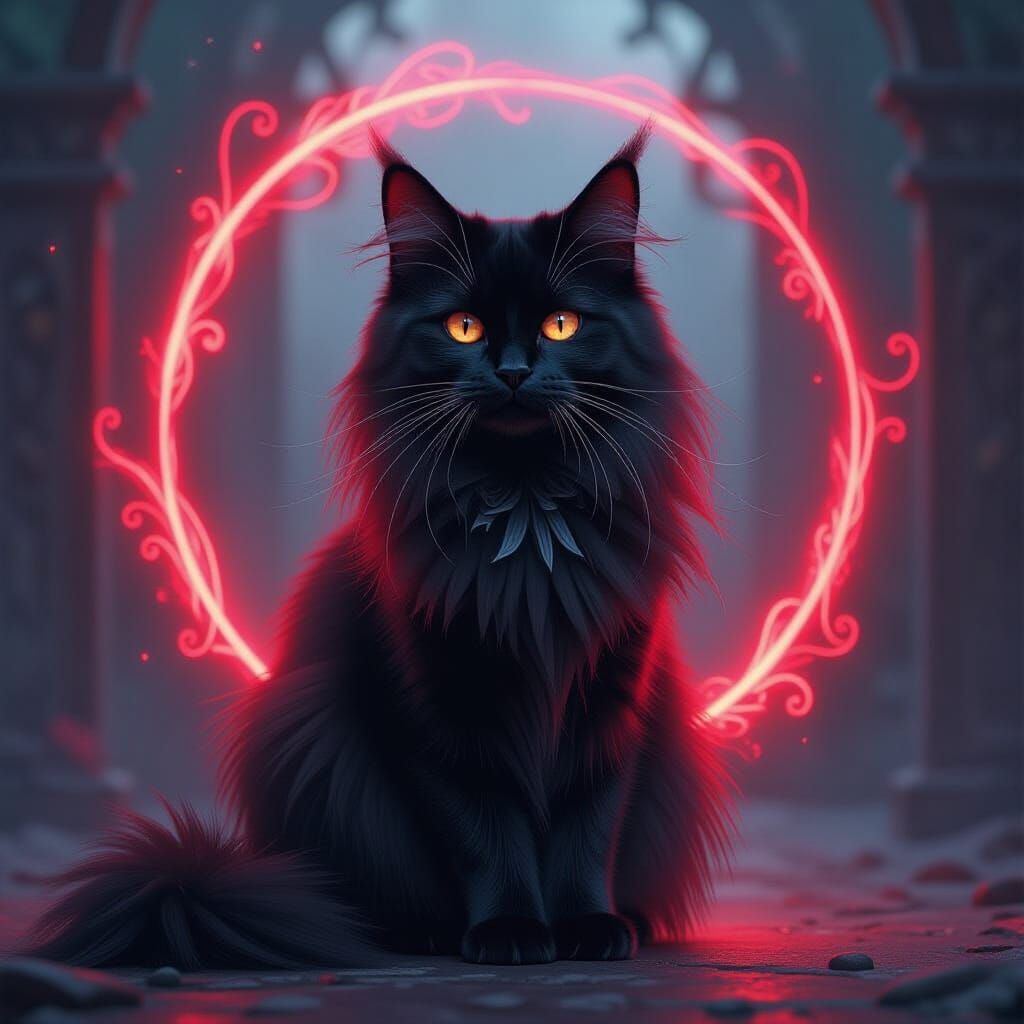 Mystical Cat Casting Red Magic Spells