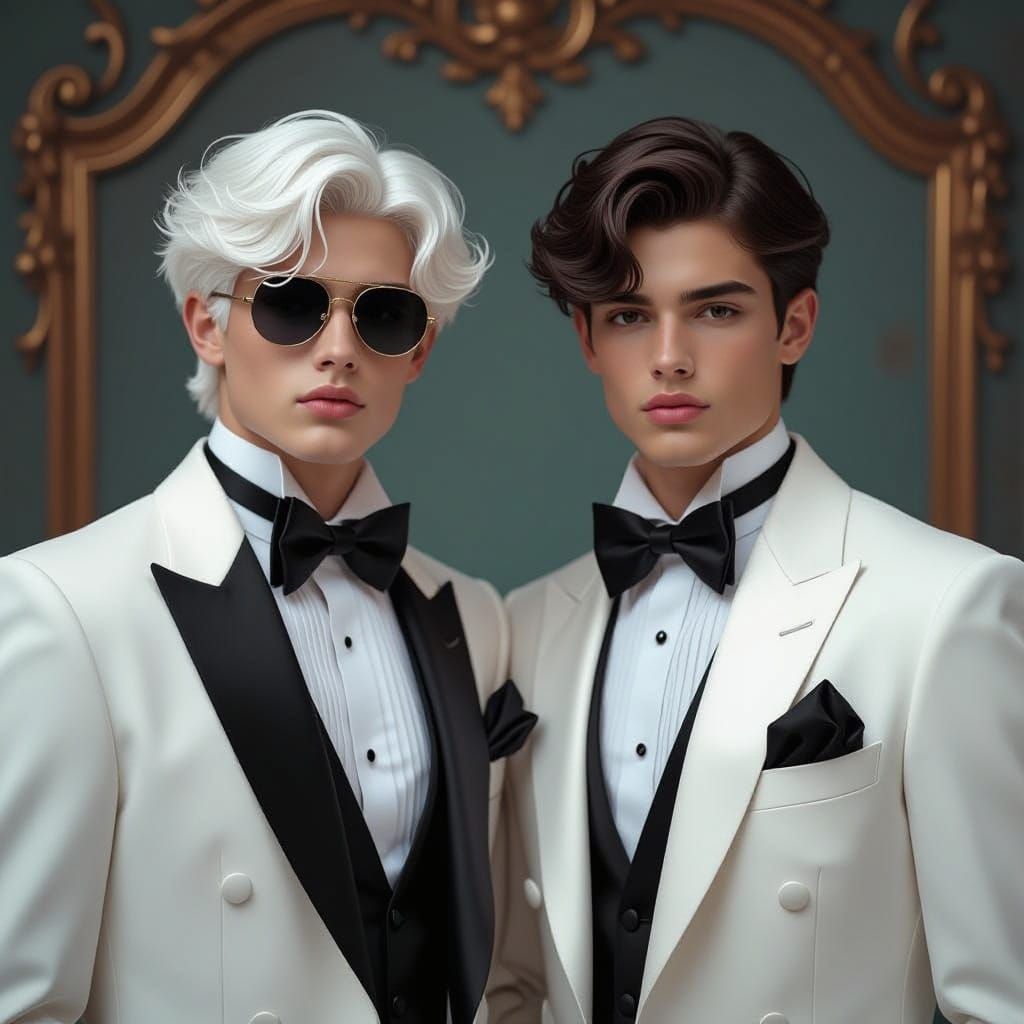 Two Stylish Teens in Tuxedos, Fantastical Matte Painting
