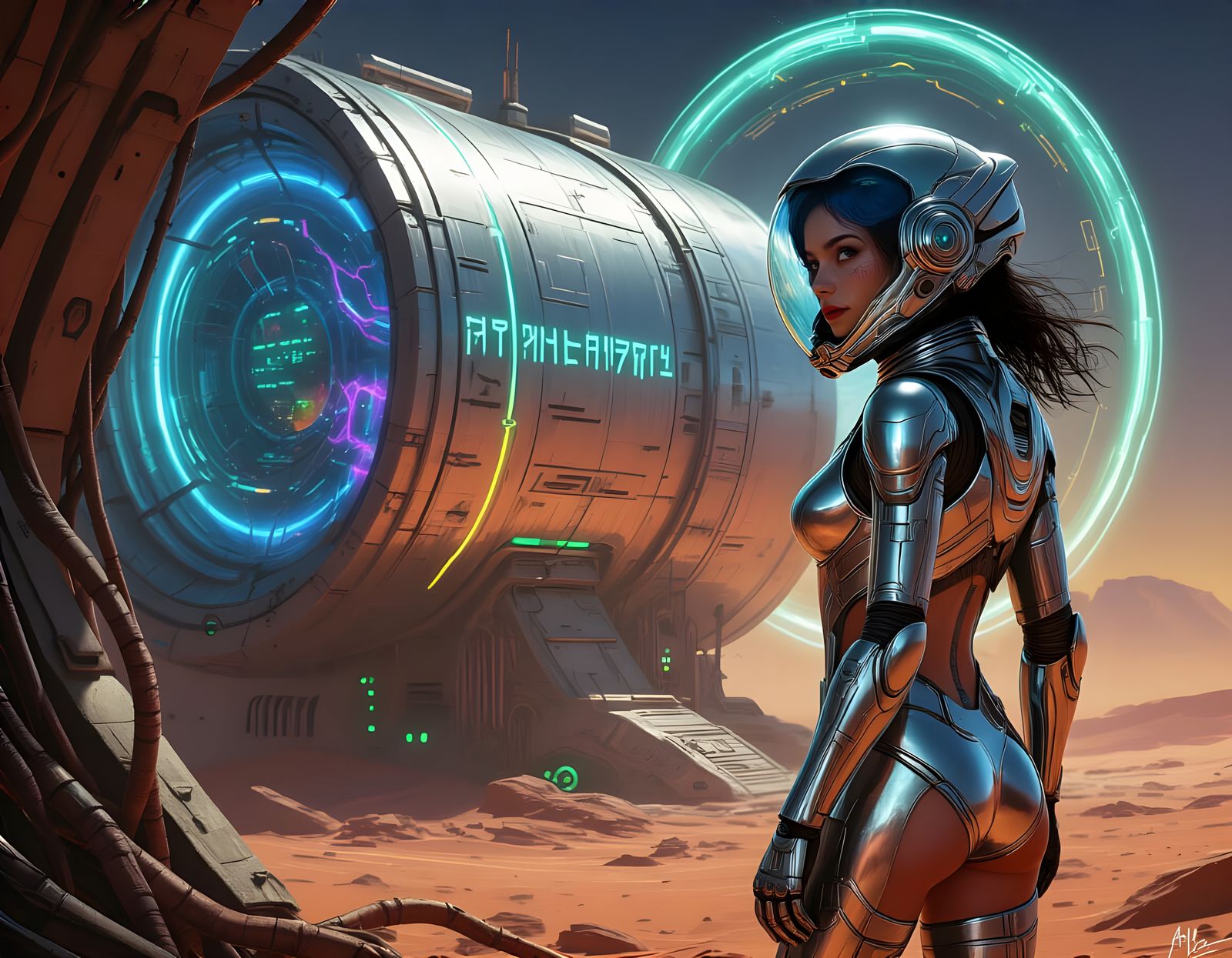 Futuristic Martian Outpost Gateway with Astronaut