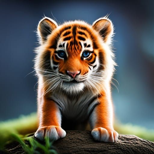 Hyperrealistic Baby Tiger in Cinematic Style