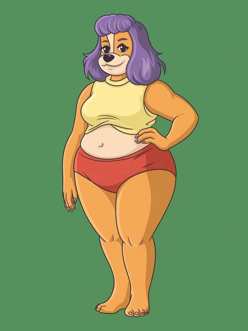 Voluptuous Cocker Spaniel Character in 1980s Cartoon Style