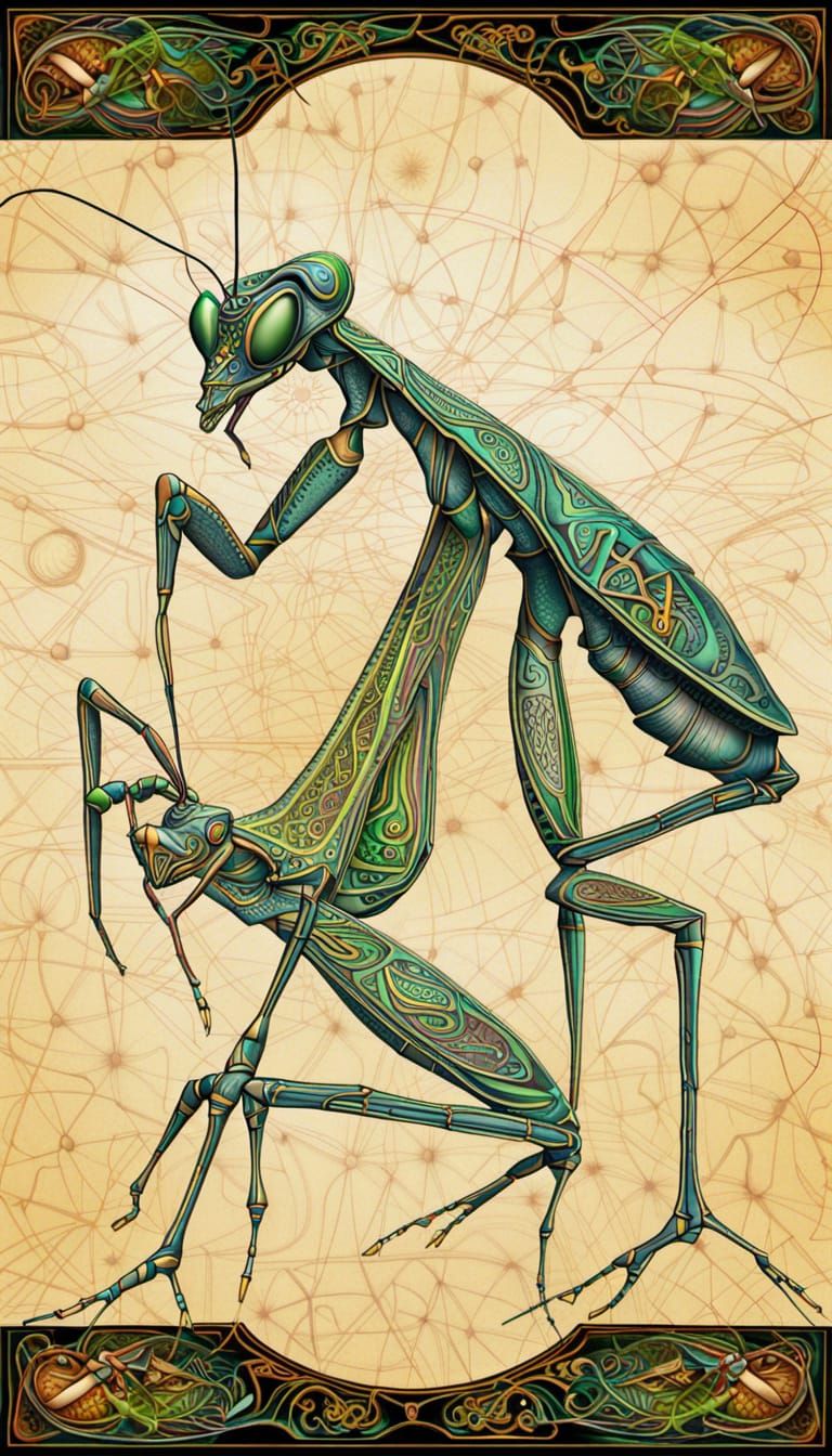 Surreal Praying Mantis with Quantum Zentangle