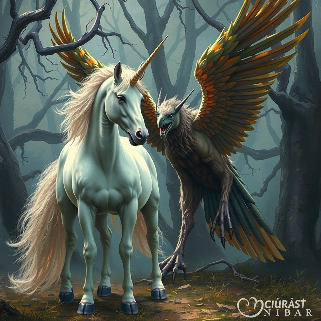 Mythical Creatures Clash in Hyperrealistic Battle Scene