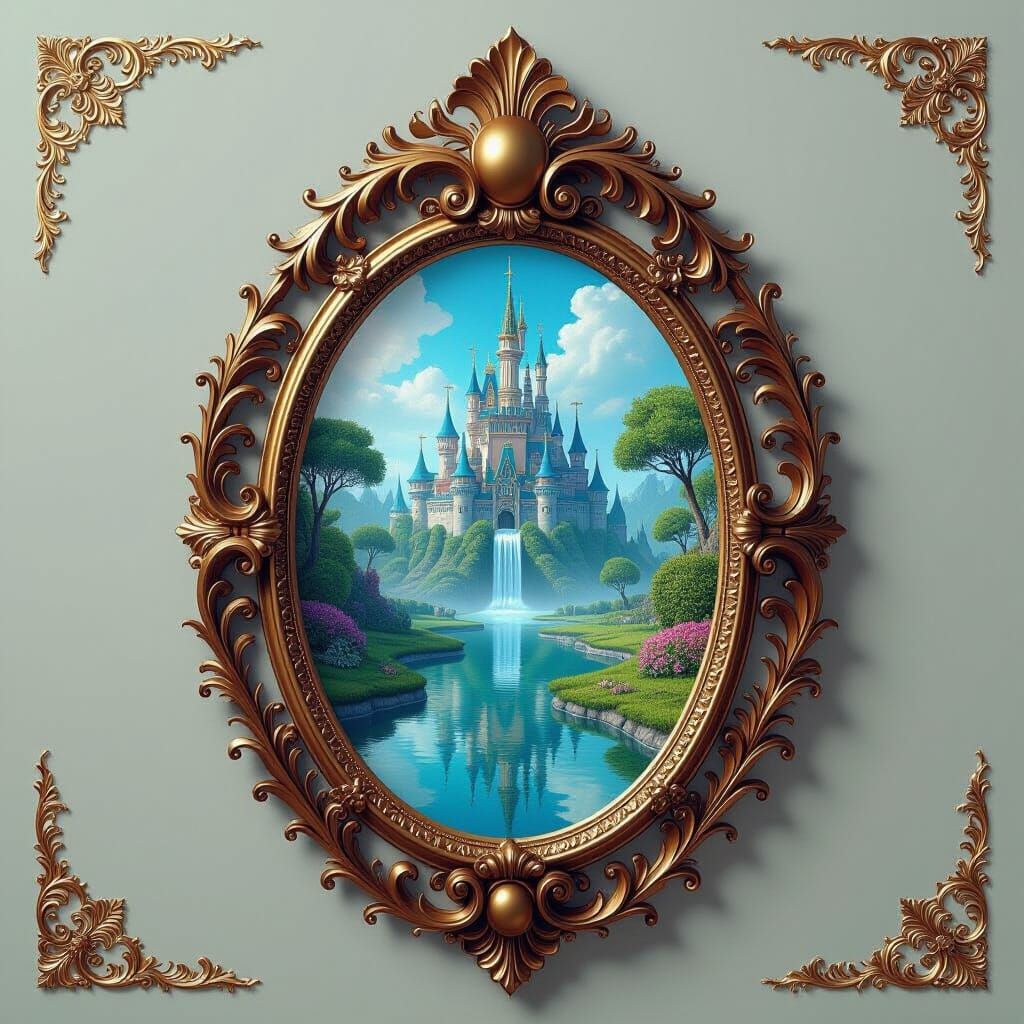 Ornate Mirror Reflecting a Magical Fantasy World