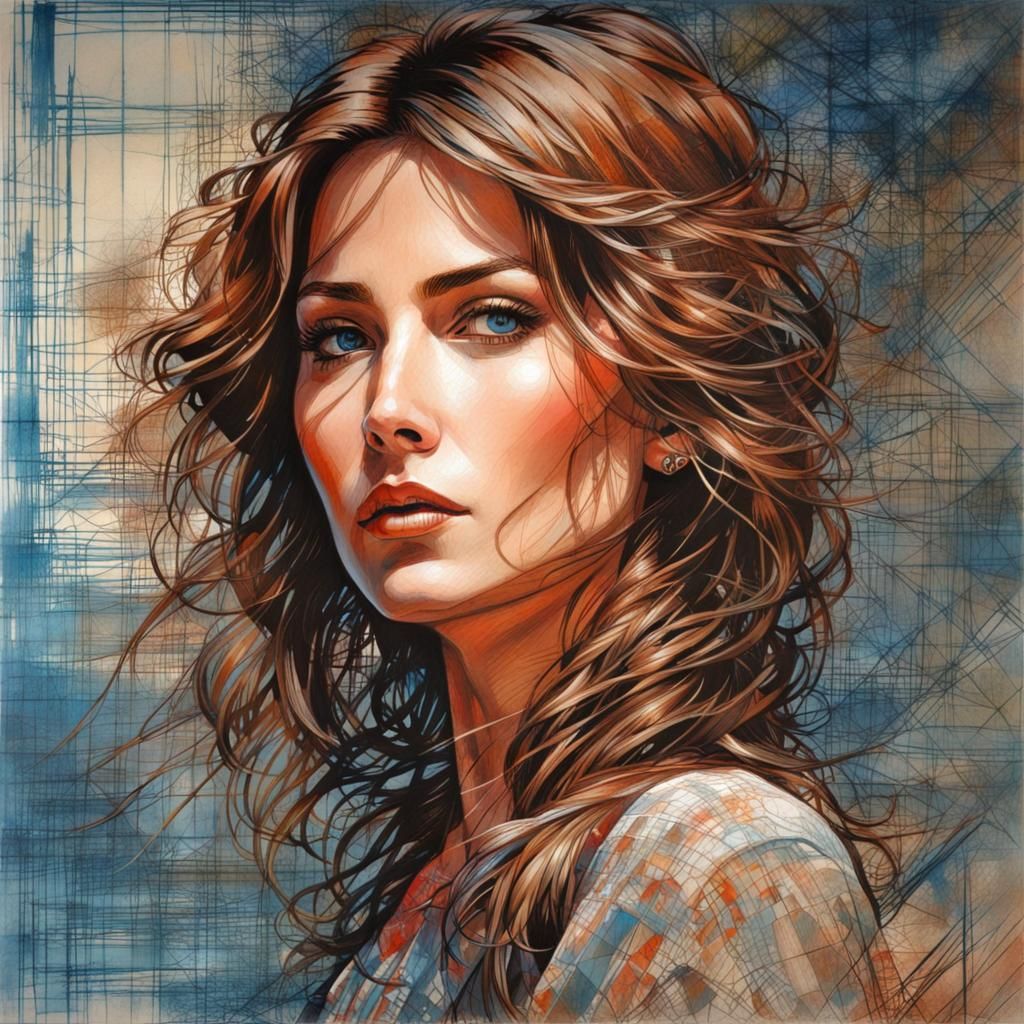 Crosshatched Portrait of a Beautiful Woman